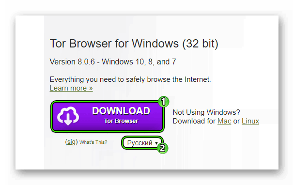 Скачать Tor Browser for Windows (32 bit) с официального сайта